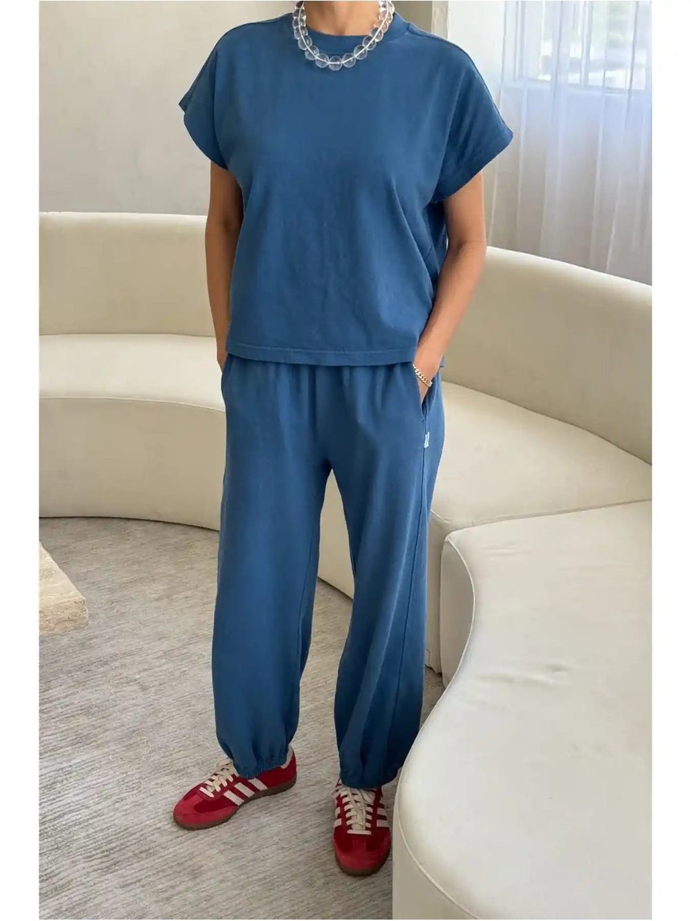 Relaxed Blue Women’s Jogger Pants with Elastic Ankles